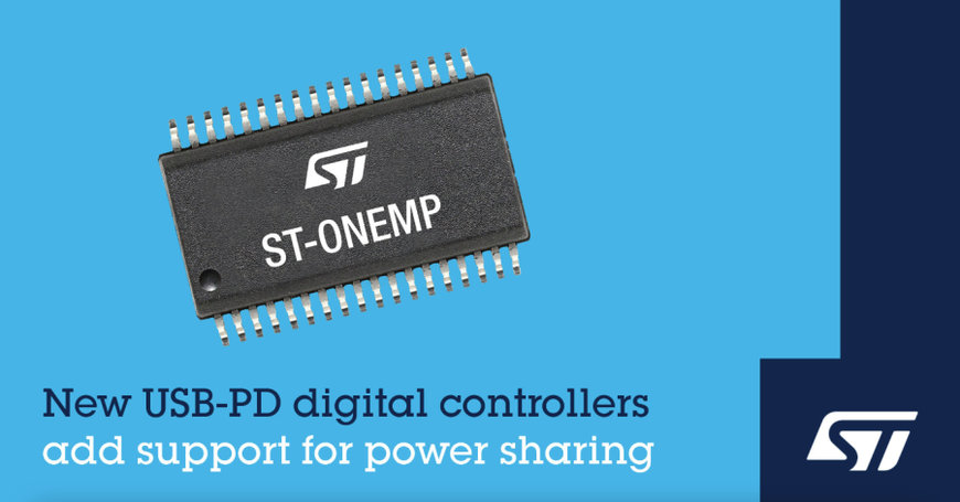 STMICROELECTRONICS SIMPLIFIES HIGH-EFFICIENCY TWO-PORT USB-PD ADAPTERS WITH ST-ONEMP DIGITAL CONTROLLER